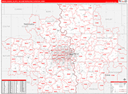 Omaha-Council Bluffs Metro Area Wall Map Red Line Style